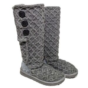 UGG Cardy Lattice Gray Knit Boots Size 6